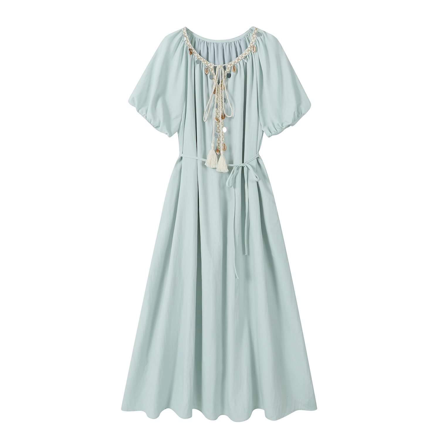 Bohemian A-Line Dress for Women - Summer Puff Sleeve, Waist-Cinched, French-Style, Korean Version, Age-Reducing White Dress