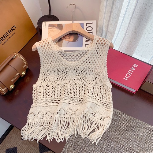 Bohemian Ethnic Knitted Hollow-Out Camisole for Women - Summer Sleeveless Jazz Top for Layering and Casual Outings