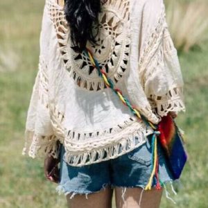 Bohemian Lightweight Sun Protection Top with Hollow Crochet Design for Women - Perfect Vacation Beachwear