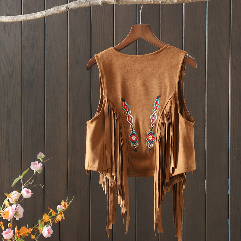 Bohemian Vintage Tassel Embroidered Vest Outerwear for Travel, Women's Short Tank Top, Perfect for Vacation and Summer Outfits