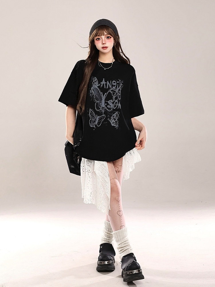 Bow Print Short-Sleeve T-Shirt for Women - Summer 2025 Loose Fit Lazy Style Top Bow Print Short-Sleeve T-Shirt for Women - Summer 2025 Loose Fit Lazy Style Top