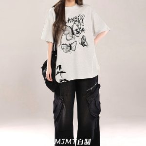 Bow Print Short-Sleeve T-Shirt for Women - Summer 2025 Loose Fit Lazy Style Top