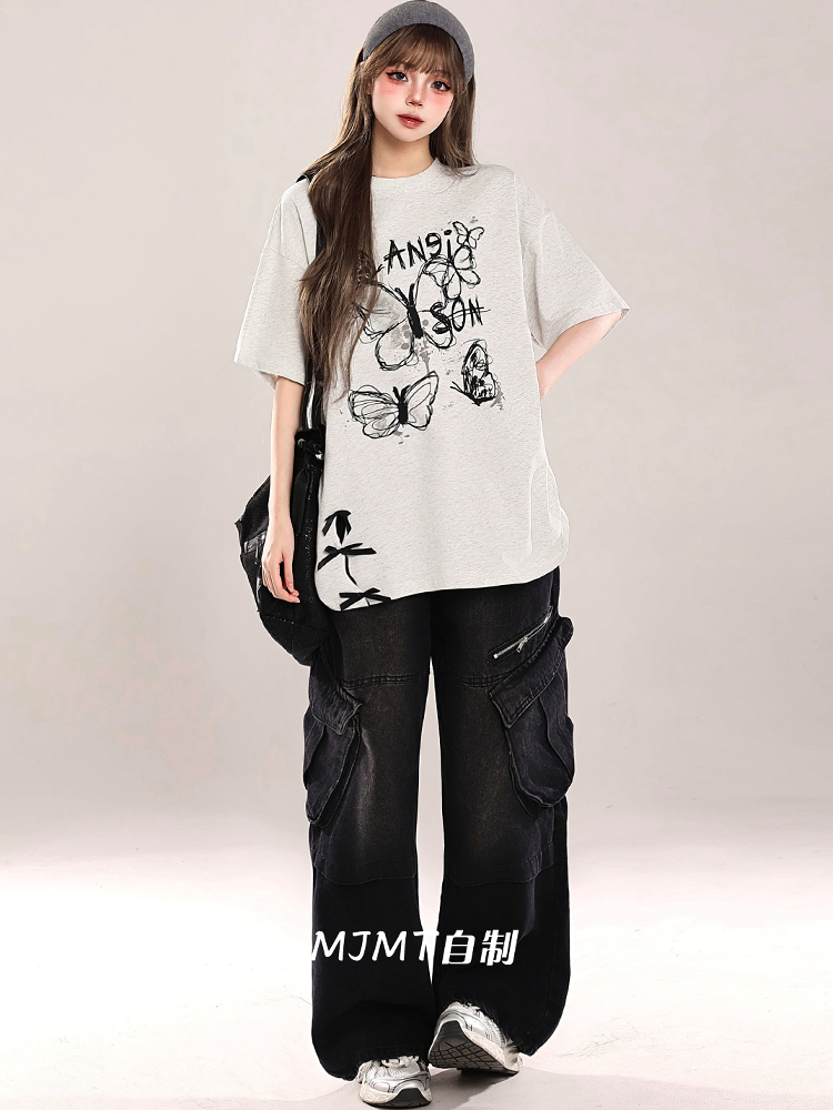 Bow Print Short-Sleeve T-Shirt for Women - Summer 2025 Loose Fit Lazy Style Top Bow Print Short-Sleeve T-Shirt for Women - Summer 2025 Loose Fit Lazy Style Top