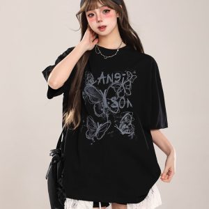 Bow Print Short-Sleeve T-Shirt for Women - Summer 2025 Loose Fit Lazy Style Top