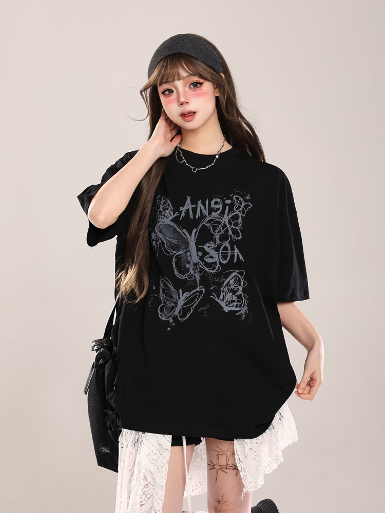 Bow Print Short-Sleeve T-Shirt for Women - Summer 2025 Loose Fit Lazy Style Top Bow Print Short-Sleeve T-Shirt for Women - Summer 2025 Loose Fit Lazy Style Top