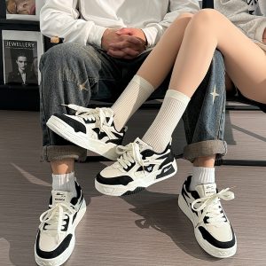 Breathable Black and White Mesh Sneakers for Men and Women, Summer Casual Unisex Trendy Sports Shoes