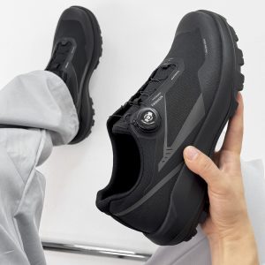 Breathable Black Cushioning Hiking Shoes for Men, Non-Slip Outdoor Walking and Running Commuter Shoes, Comfortable Sports Footwear