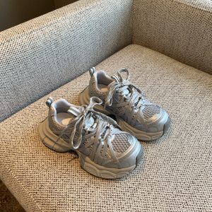 Breathable Genuine Leather Mesh Thick-Soled Dad Shoes for Women - Height-Increasing Casual Sports Shoes for Spring 2025