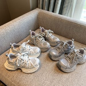 Breathable Genuine Leather Mesh Thick-Soled Dad Shoes for Women - Height-Increasing Casual Sports Shoes for Spring 2025