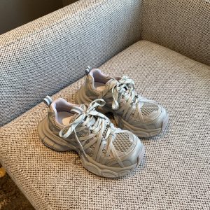 Breathable Genuine Leather Mesh Thick-Soled Dad Shoes for Women - Height-Increasing Casual Sports Shoes for Spring 2025