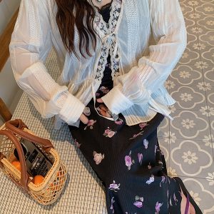 Breathable Long Sleeve Lace Blouse for Women - Summer 2025 Thin Shirt Jacket, Niche Design, Perfect for 90s and Y2K Fashion