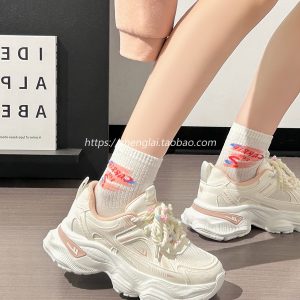 Breathable Mesh Dad Shoes for Women - Height-Increasing Casual Sports Sneakers - Versatile White Footwear for Sweet Girls 2025 Style