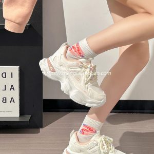 Breathable Mesh Dad Shoes for Women - Height-Increasing Casual Sports Sneakers - Versatile White Footwear for Sweet Girls 2025 Style