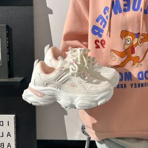 Breathable Mesh Dad Shoes for Women - Height-Increasing Casual Sports Sneakers - Versatile White Footwear for Sweet Girls 2025 Style