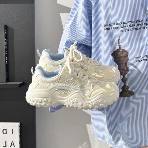 Breathable Mesh Dad Shoes for Women - Lightweight Summer Hiking Sneakers, Versatile White Sports Shoes for Comfort and Style