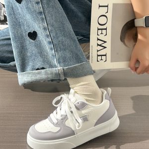 Breathable Mesh Flat Shoes for Women - Trendy Purple Taro Sports Sneakers for Summer 2025, Niche Style