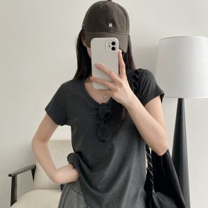 Breathable Sun Grapefruit T-Shirt in Cool Colors - Relaxed Fit, Round Neck, Short Sleeve, Women's Summer Minimalist Style