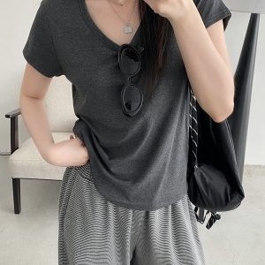 Breathable Sun Grapefruit T-Shirt in Cool Colors - Relaxed Fit, Round Neck, Short Sleeve, Women's Summer Minimalist Style