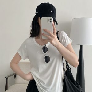 Breathable Sun Grapefruit T-Shirt in Cool Colors - Relaxed Fit, Round Neck, Short Sleeve, Women's Summer Minimalist Style