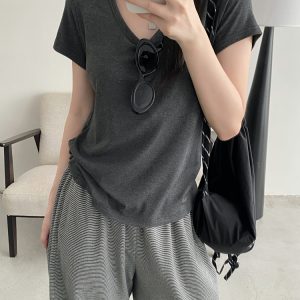 Breathable Sun Grapefruit T-Shirt in Cool Colors - Relaxed Fit, Round Neck, Short Sleeve, Women's Summer Minimalist Style