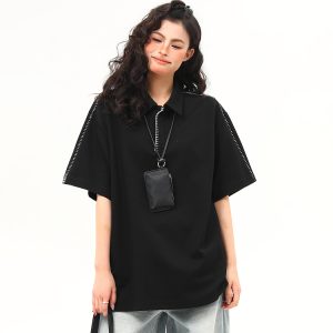 Bright Line Camo Design Retro Short Sleeve T-Shirt, Unisex Polo Collar, Heavyweight Style, 90s American Fashion