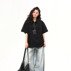 Bright Line Camo Design Retro Short Sleeve T-Shirt, Unisex Polo Collar, Heavyweight Style, 90s American Fashion