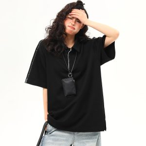 Bright Line Camo Design Retro Short Sleeve T-Shirt, Unisex Polo Collar, Heavyweight Style, 90s American Fashion