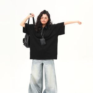 Bright Line Camo Design Retro Short Sleeve T-Shirt, Unisex Polo Collar, Heavyweight Style, 90s American Fashion