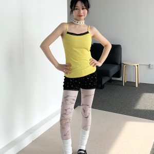 Bright Yellow Polka Dot Black Lace Trim Camisole - Summer Casual Women's Tank Top, Perfect for Y2K and Playful Styles