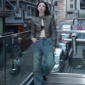 Brown Leather Motorcycle Jacket for Women – Sexy Slim Fit, American Retro Style, Autumn Trend, Short Design