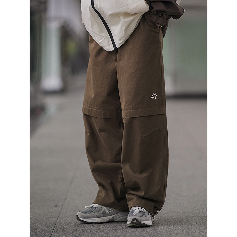Brown Loose Straight-Leg Work Pants for Men - Japanese Casual American Retro Baggy Cargo Trend