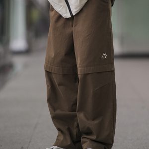 Brown Loose Straight-Leg Work Pants for Men - Japanese Casual American Retro Baggy Cargo Trend