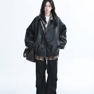 Brown Motorcycle PU Leather Jacket for Women - Vintage American Retro Style, Loose Fit, Autumn Fashion, Trendy Outerwear