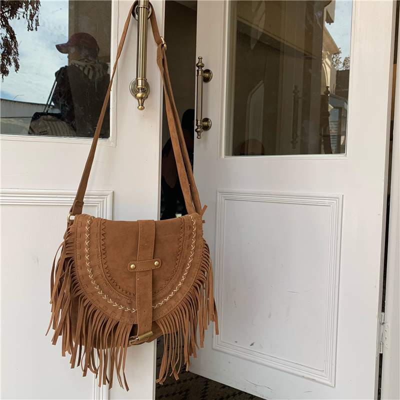 Brown Retro American Fringe Bag - Women's Bohemian Faux Suede Crossbody & Shoulder Bag for Versatile Style