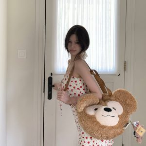 Brown Rose Floral Spaghetti Strap Dress - Summer Sweetheart Waist-Defining Slim Skirt for Y2K and 90s Fashion