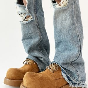 Brown Suede Derby Shoes for Men and Women - Low-Top Thick-Soled Height-Increasing Mickey Style Boots