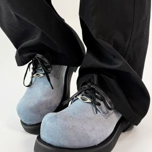 Brown Suede Derby Shoes for Men and Women - Low-Top Thick-Soled Height-Increasing Mickey Style Boots