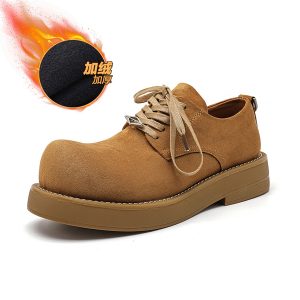 Brown Suede Derby Shoes for Men and Women - Low-Top Thick-Soled Height-Increasing Mickey Style Boots