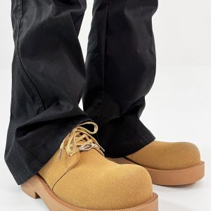 Brown Suede Derby Shoes for Men and Women - Low-Top Thick-Soled Height-Increasing Mickey Style Boots