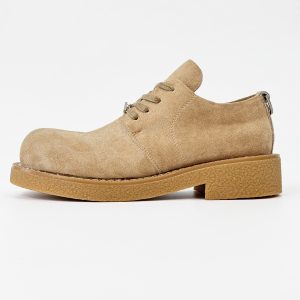 Brown Suede Thick-Soled Mickey Derby Shoes for Men, Height-Increasing Round-Toe Low-Top American Style Trendy Boots