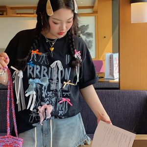 Butterfly Knot Short Sleeve T-Shirt for Women - Unique Summer 2025 Fashion Top, Exquisite Design, Trendy 90s Style