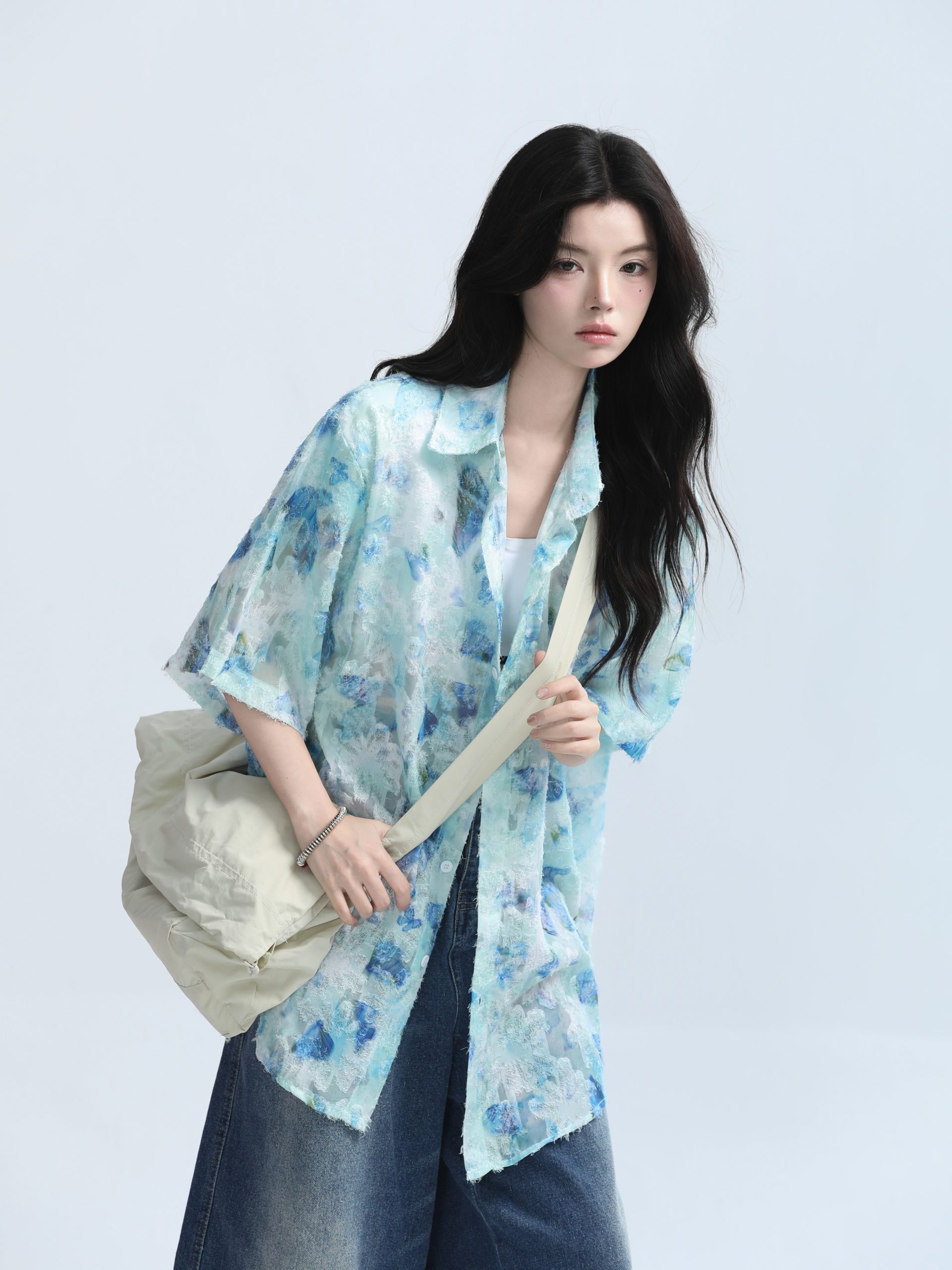 Butterfly Print Short Sleeve Shirt for Women, Lightweight & Sheer, Loose Fit, Summer Fashion, Sun Protection, Trendy Casual Top Butterfly Print Short Sleeve Shirt for Women, Lightweight & Sheer, Loose Fit, Summer Fashion, Sun Protection, Trendy Casual Top