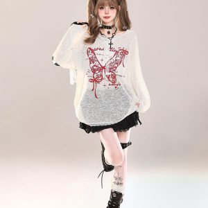 Butterfly Print Short-Sleeve T-Shirt for Women - American Style Casual Summer Top, Sweet & Spicy Loose Fit Sun Protection Cover-Up