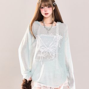 Butterfly Print Short-Sleeve T-Shirt for Women - American Style Casual Summer Top, Sweet & Spicy Loose Fit Sun Protection Cover-Up