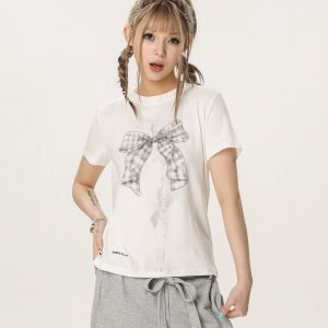 Butterfly Print Short Sleeve T-Shirt for Women - Casual Summer Versatile Slim Fit Top, Trendy 90s American Style