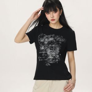 Butterfly Print Slim Fit Crop Top T-Shirt for Women – Summer Short Sleeve Casual Style, Y2K Aesthetic, Spicy Girl Fashion