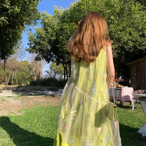 Butterfly Spirit Flower Embroidered Sleeveless Summer Dress for Women - Vintage Loose Layered Vacation Tank Dress