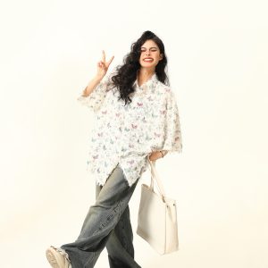 Butterfly Tassel Short Sleeve Shirt for Women - Trendy Loose Summer Blouse, 2025 Fashion, Y2K Style, Perfect for Summer Outfits