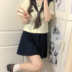 Camellia Cloud Sailor Girl JK Uniform Set - High School Sailor Suit with Long and Short Sleeve Tops, Classic Style, Y2K Fashion