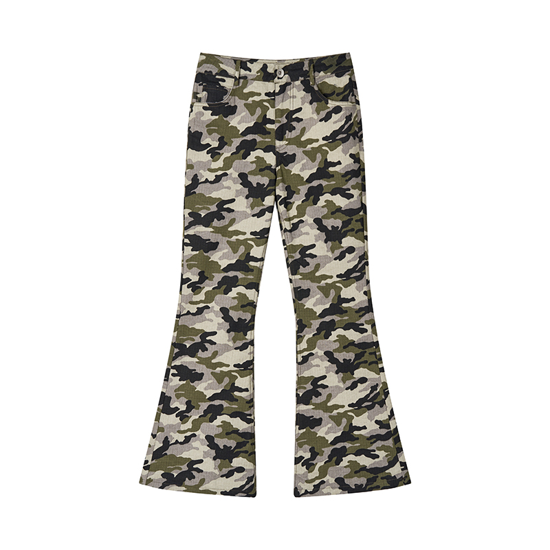 Camo Workwear Casual Split Slim-Fit Flared Wide-Leg Retro Chic Long Pants for Women - Trendy Y2K Fashion